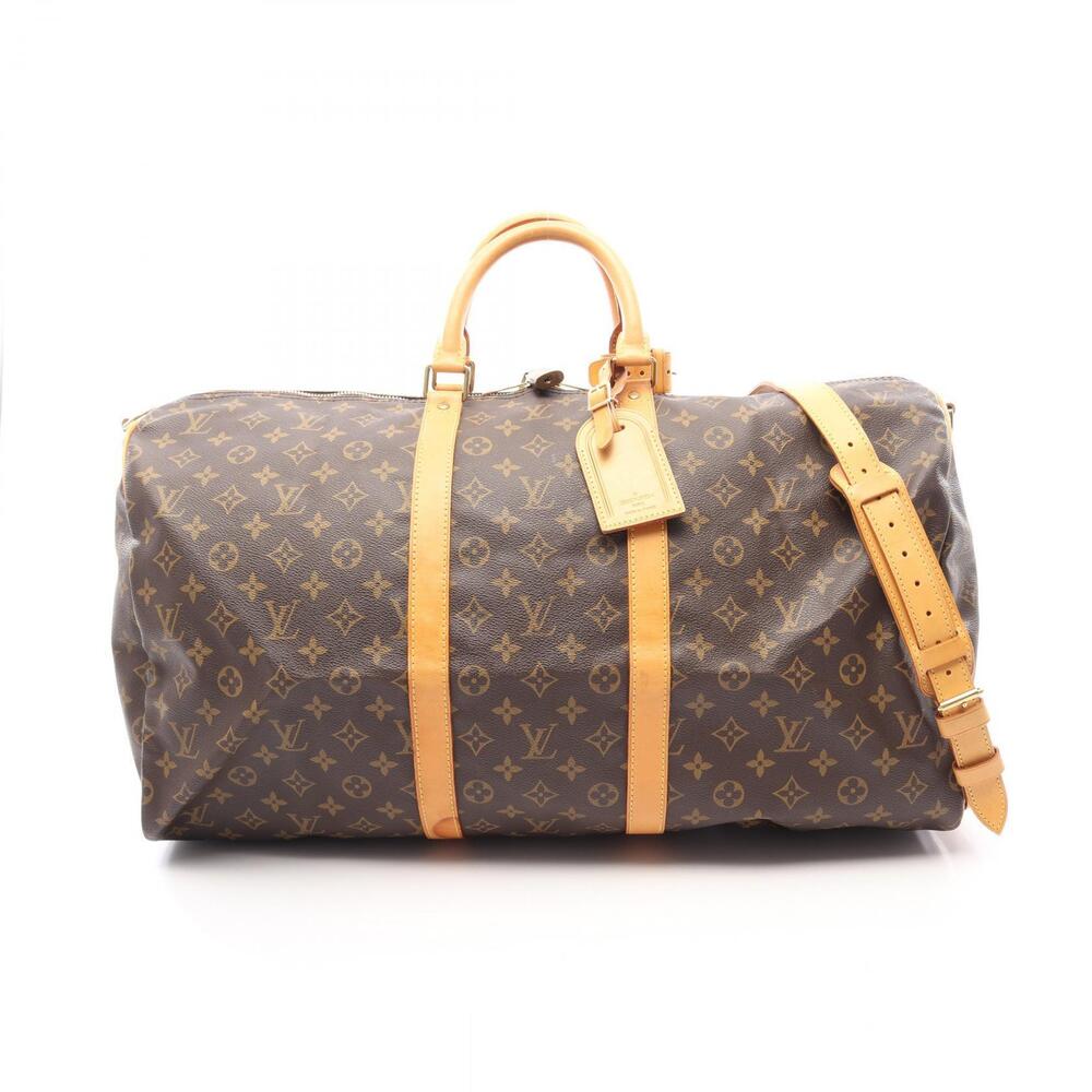 Louis Vuitton Keepall Bandouliere Monogram Canvas Leather Travel Bag Brown